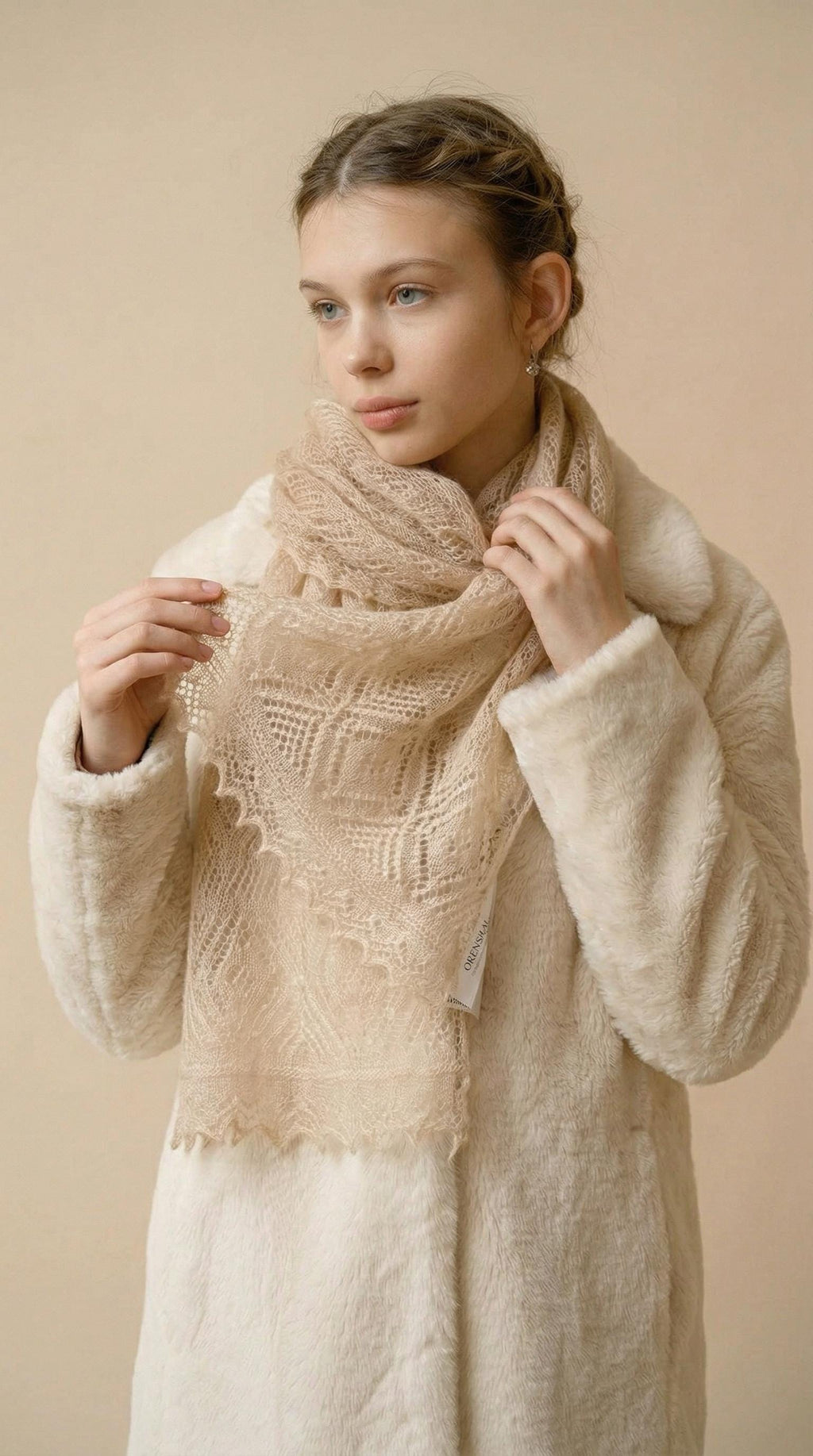 Authentic Orenburg Lace Down Stole, color Beige