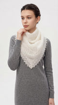 Authentic Orenburg lace-patterned down shawl, color ecru