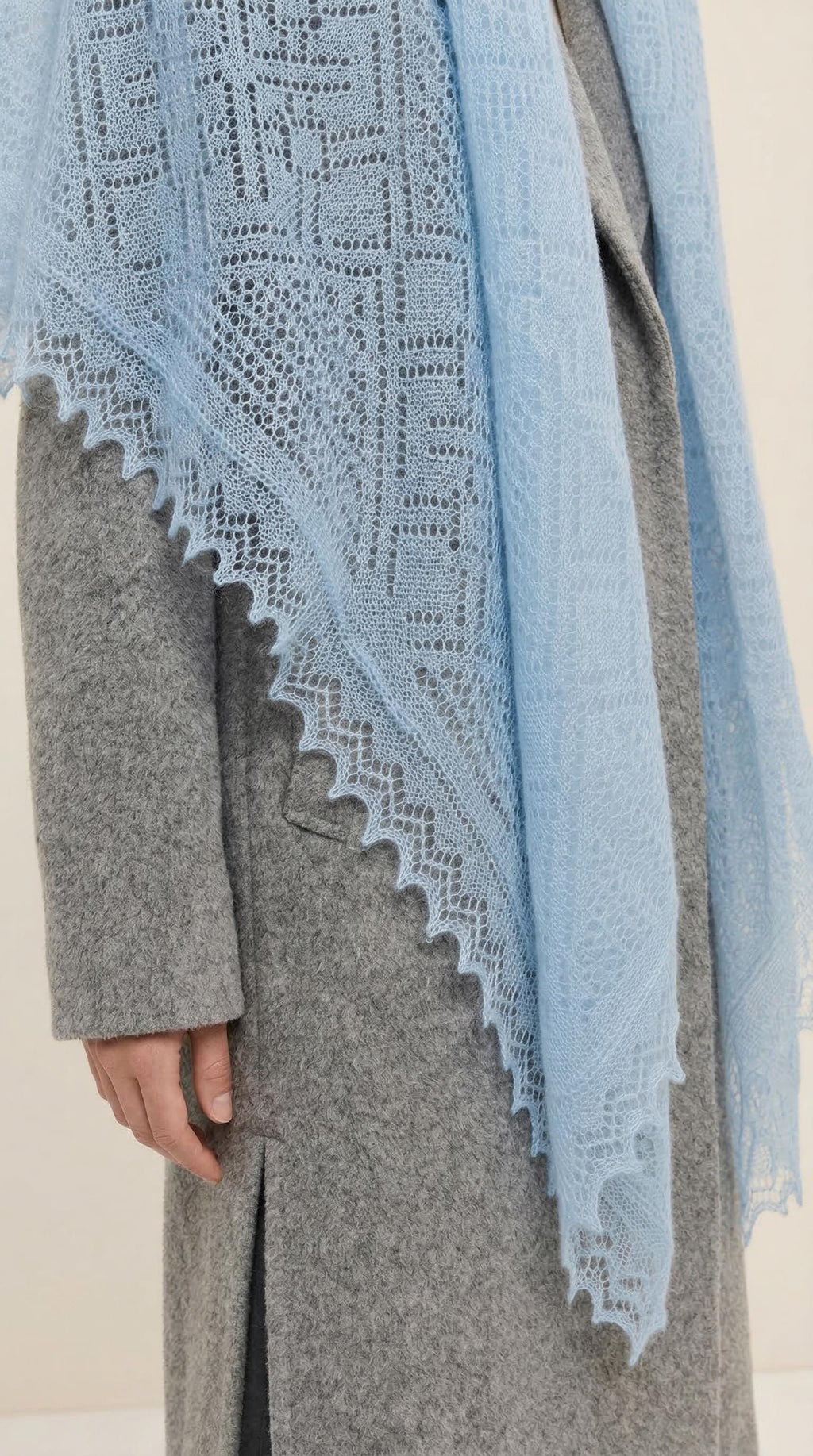 Authentic Orenburg lace-patterned down shawl, color blue
