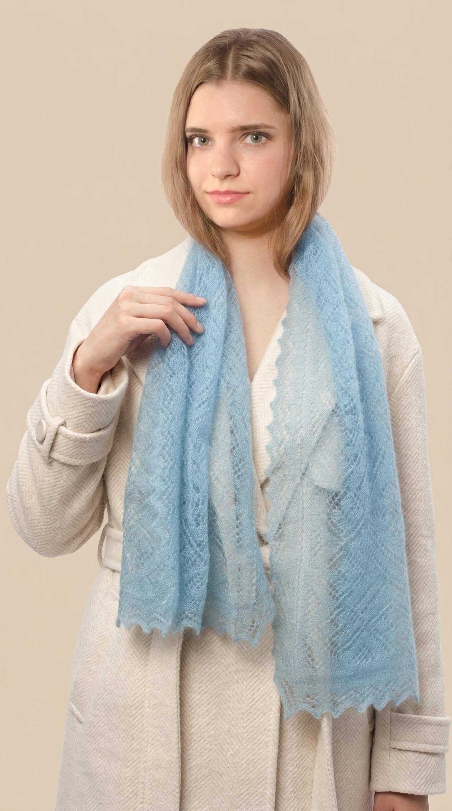 Authentic Orenburg Lace Down Stole, color Sky Blue