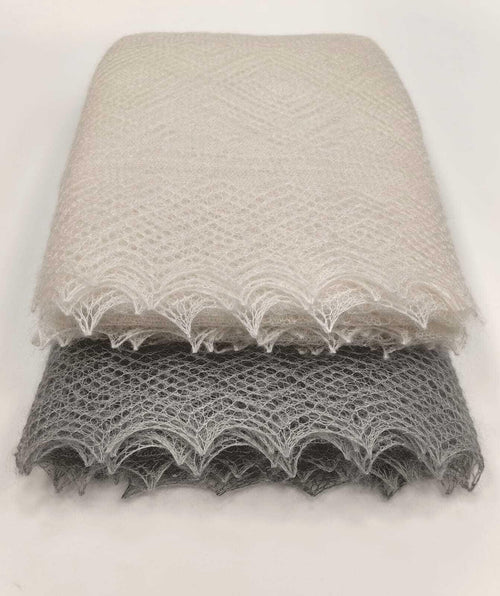 Authentic Orenburg Lace Down Shawl with Natural Silk, color  Natural Grey