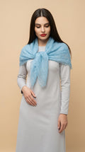 Authentic Orenburg lace-patterned down shawl, color blue