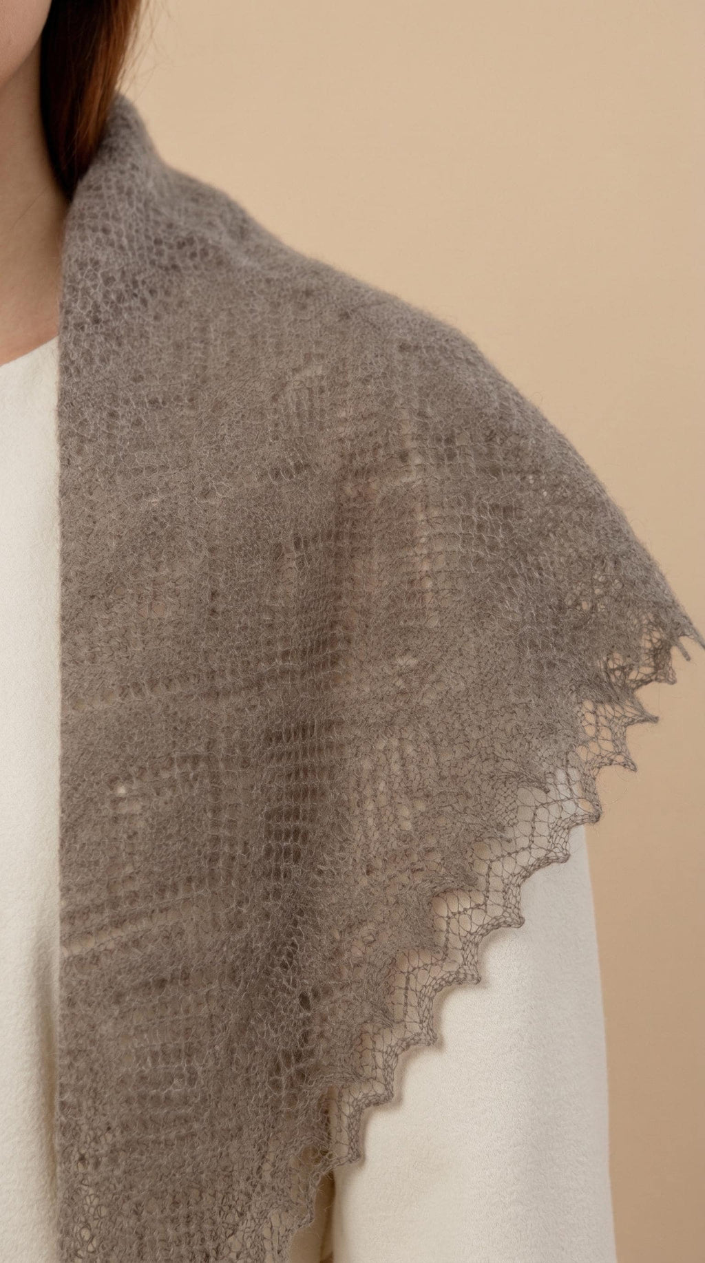 Authentic Orenburg lace-patterned down shawl, color grey