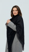 Authentic Orenburg lace-patterned down shawl, color black