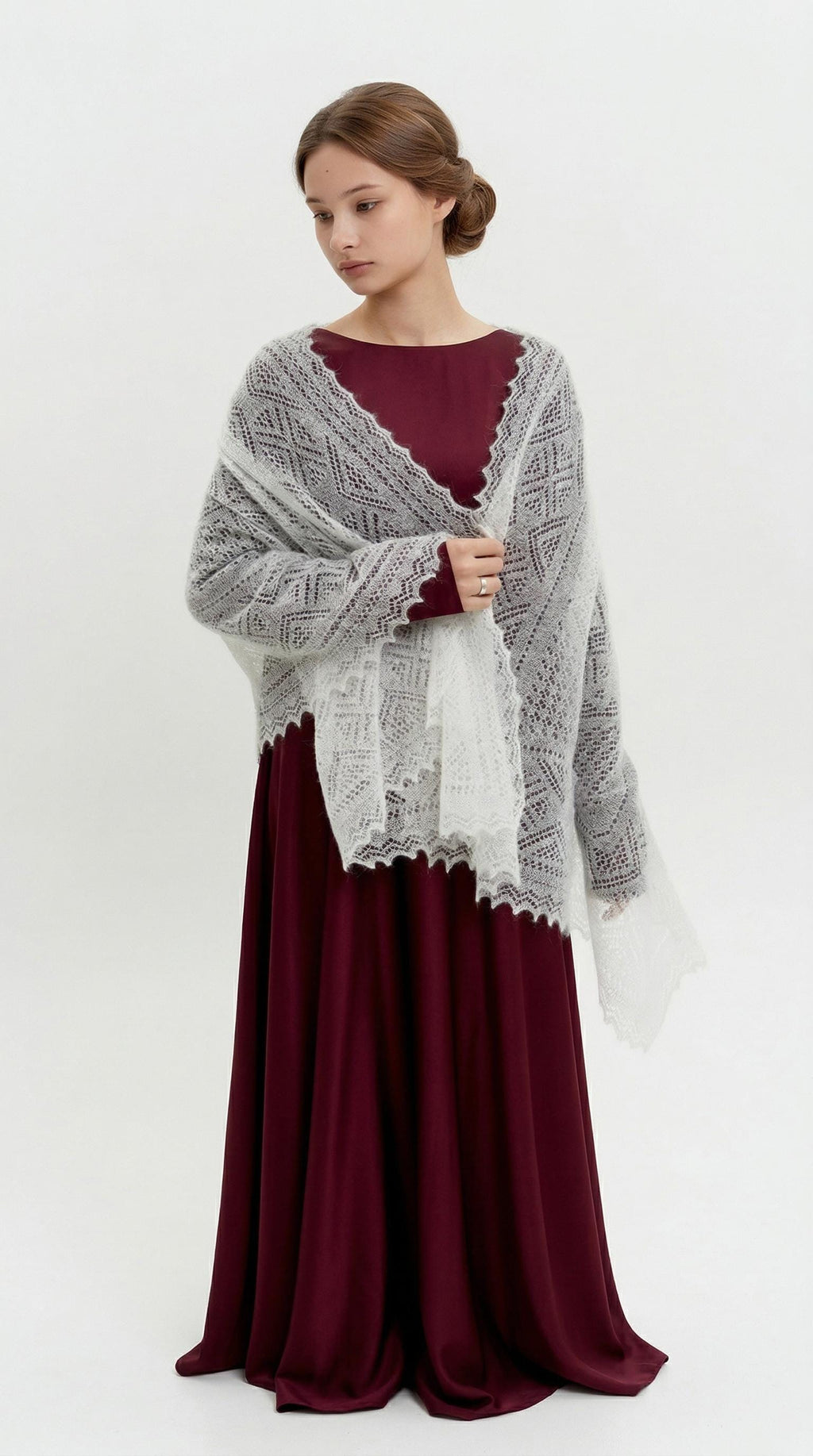 Authentic Orenburg Lace Down Stole, color Natural Ecru