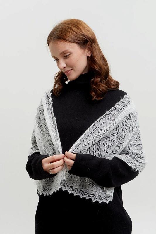 Authentic Orenburg Lace Down Stole — color Pure White Scarf