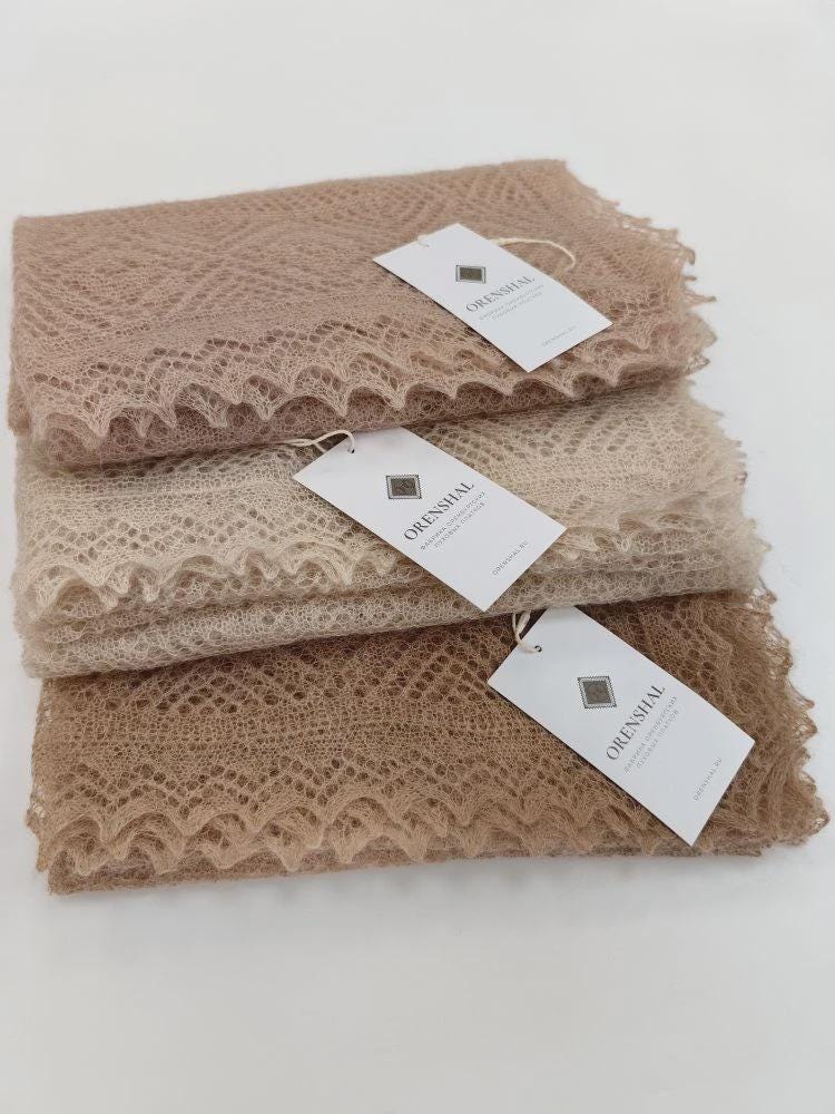 Authentic Orenburg Lace Down Stole, color Beige