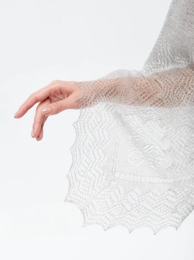 Authentic Orenburg Lace Down Shawl with Natural Silk, color Natural Grey