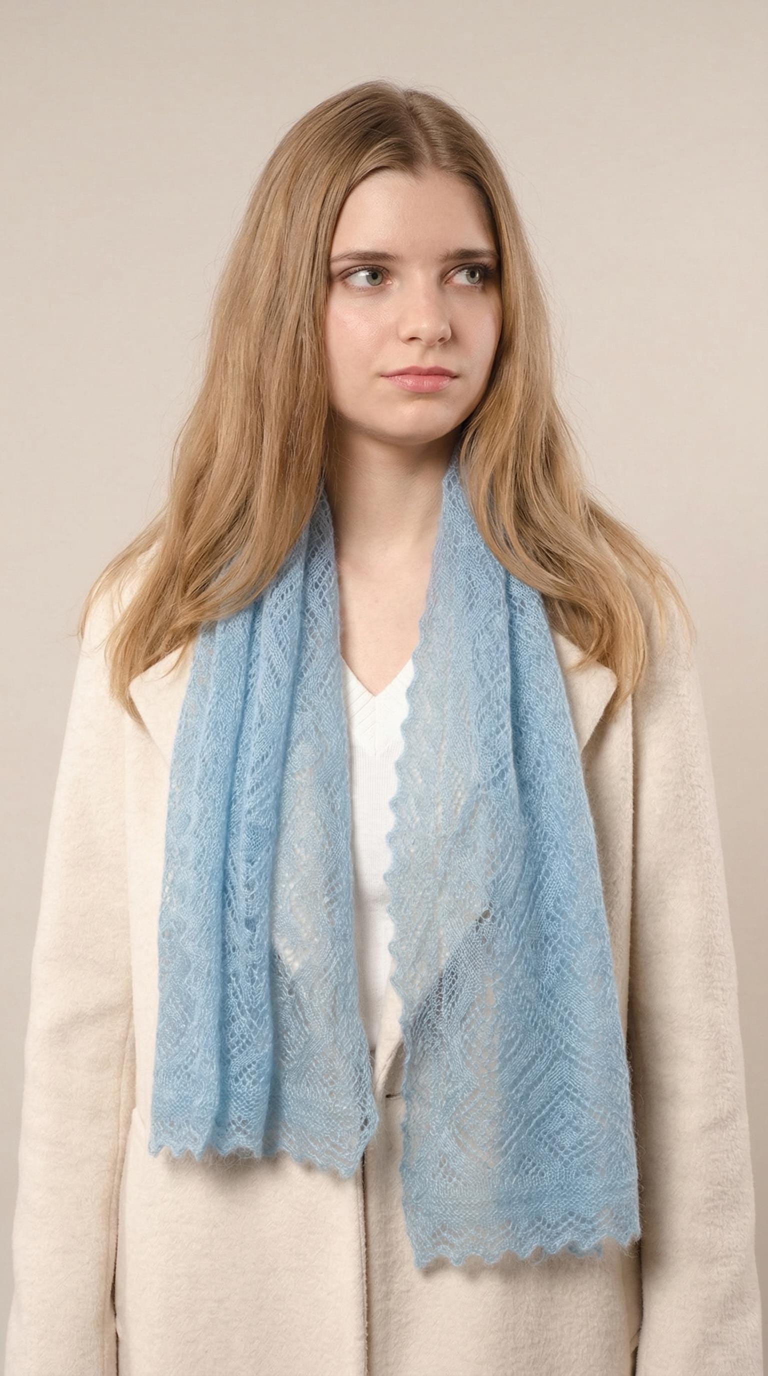 Authentic Orenburg Lace Down Stole, color Sky Blue