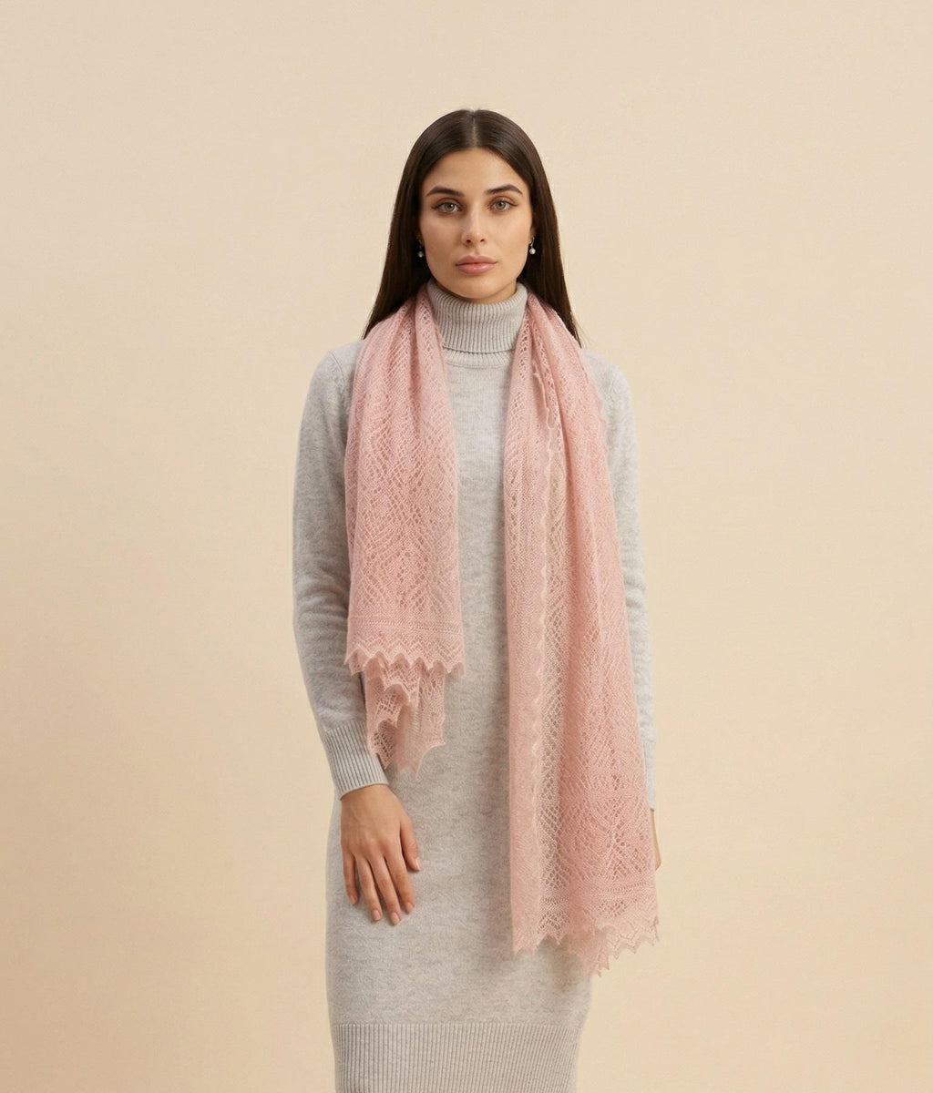 Authentic Orenburg Lace Down Stole, color Creamy Magnolia
