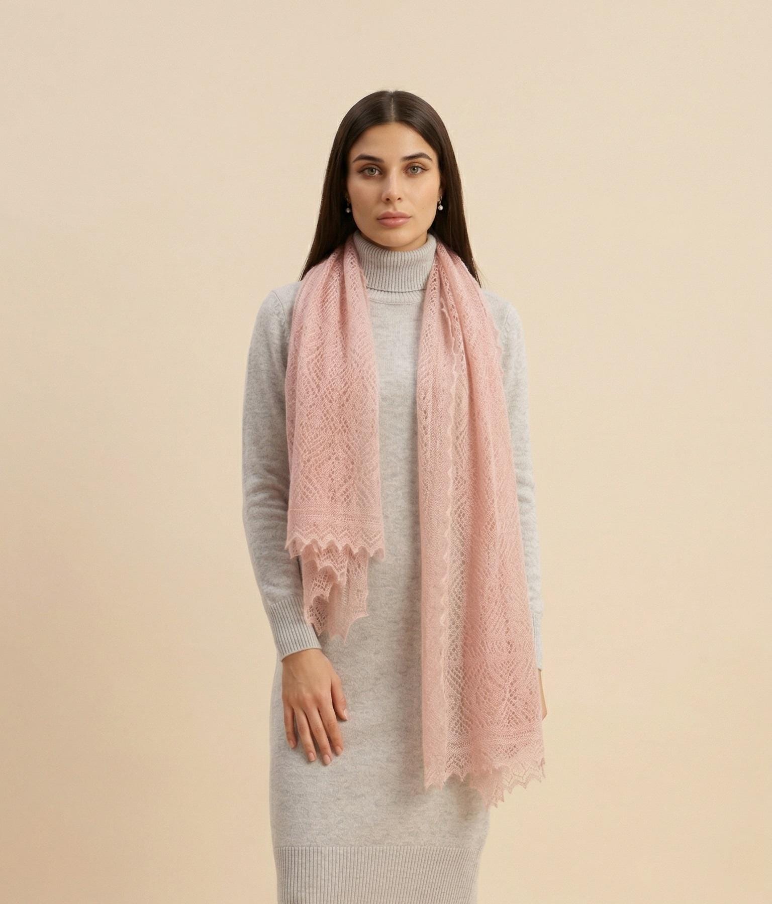 Authentic Orenburg Lace Down Stole, color Creamy Magnolia