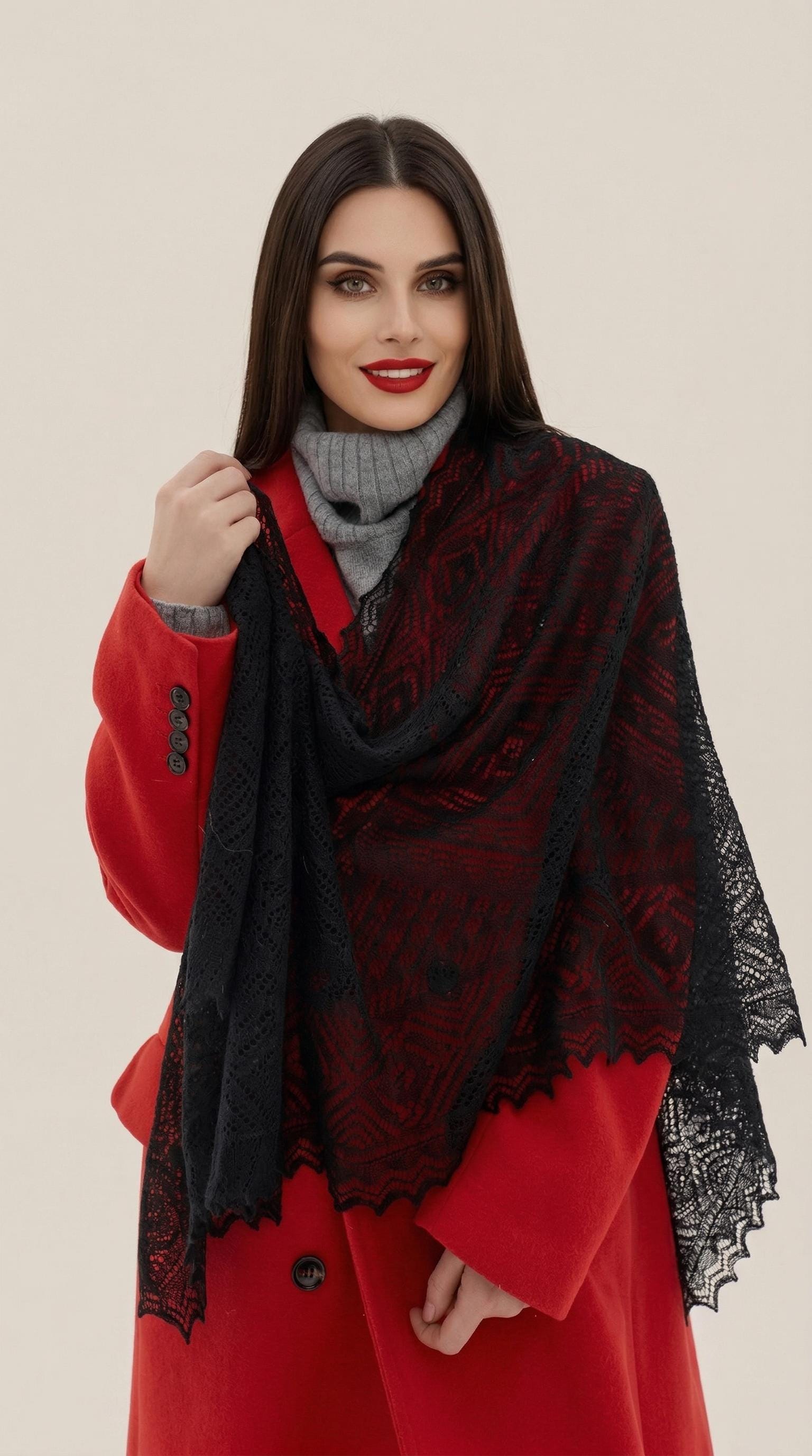 Authentic Orenburg Lace Down Stole, color Deep Black