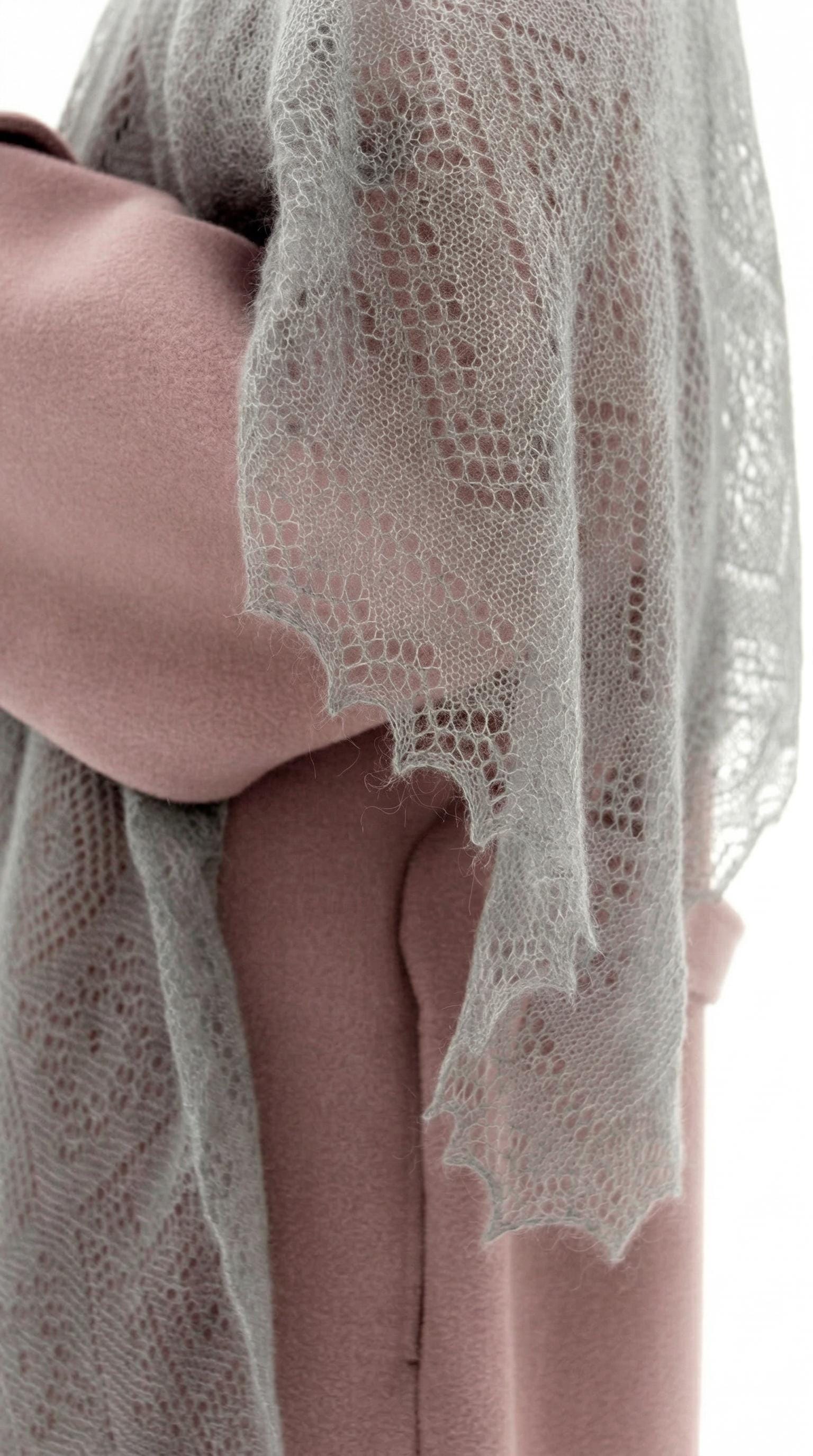 Authentic Orenburg Lace Down Stole with Natural Silk, color Natural Grey