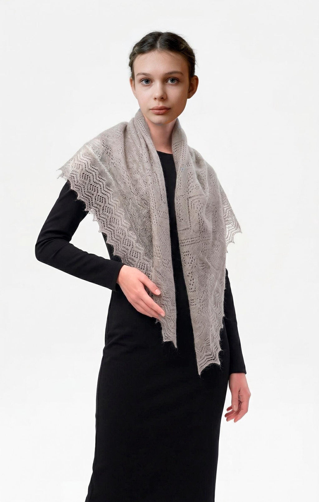 Authentic Orenburg Lace Down Shawl with Natural Silk, color Natural Grey
