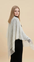 Authentic Orenburg Lace Down Shawl with Natural Silk, color ecru