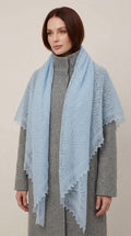 Authentic Orenburg lace-patterned down shawl, color blue