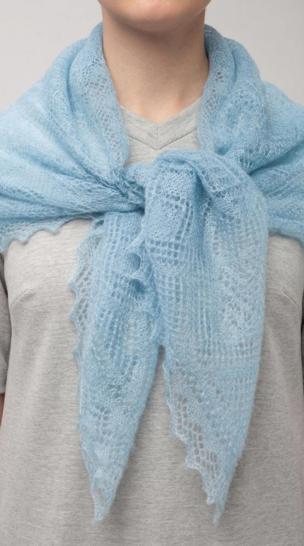 Authentic Orenburg lace-patterned down shawl, color blue