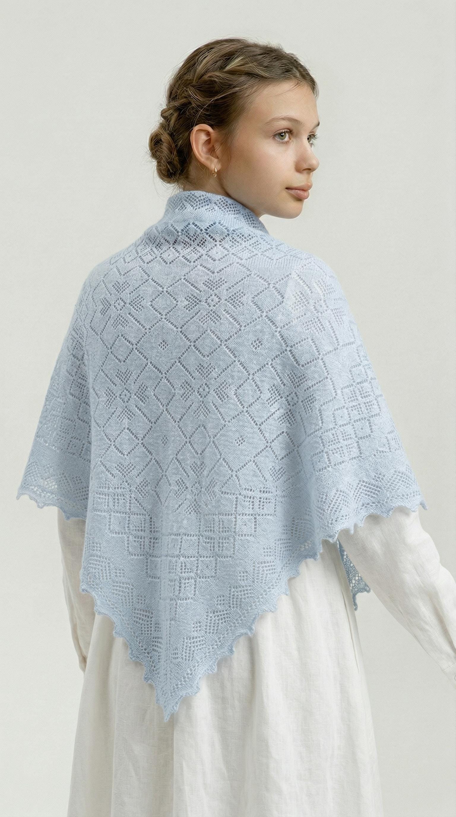 Orenburg goat down shawl (Original), color sky blue