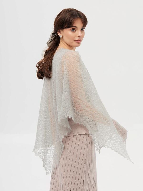 Authentic handcrafted Orenburg down stole, color grey