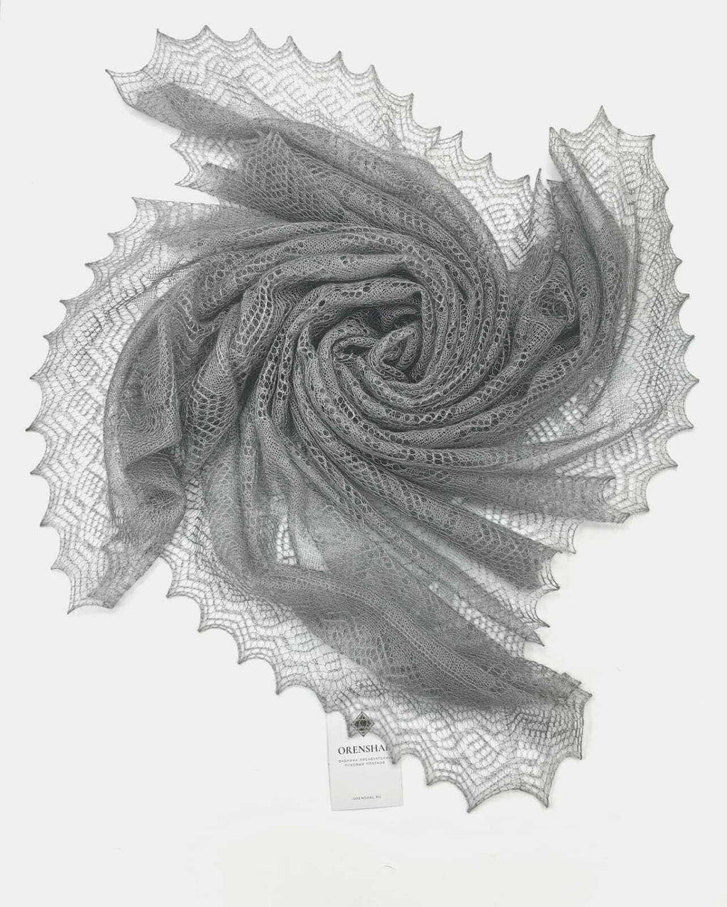 Authentic Orenburg Lace Down Shawl with Natural Silk, color  Natural Grey