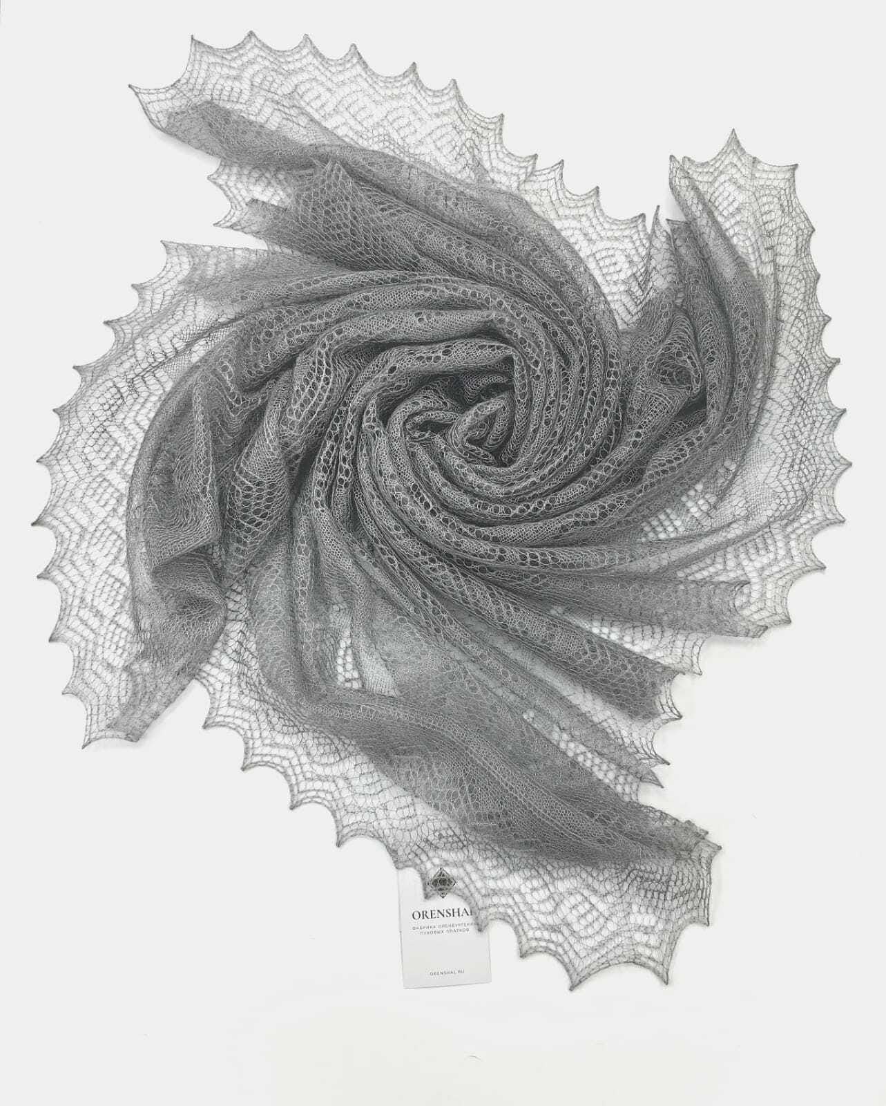 Authentic Orenburg Lace Down Shawl with Natural Silk, color  Natural Grey