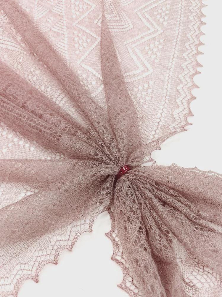 Authentic Orenburg lace-patterned down shawl, color magnolia
