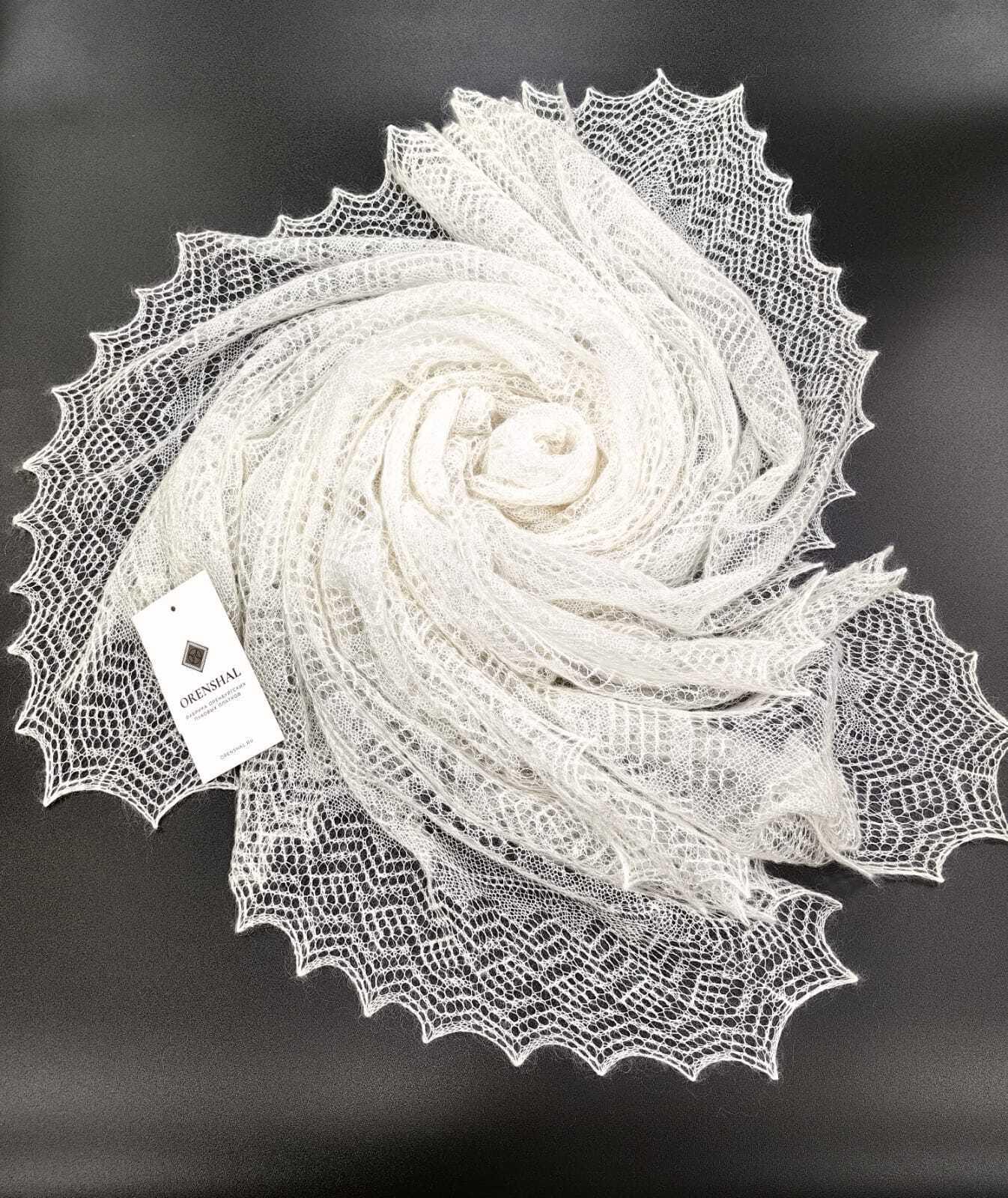Authentic Orenburg Lace Down Shawl with Natural Silk, color ecru