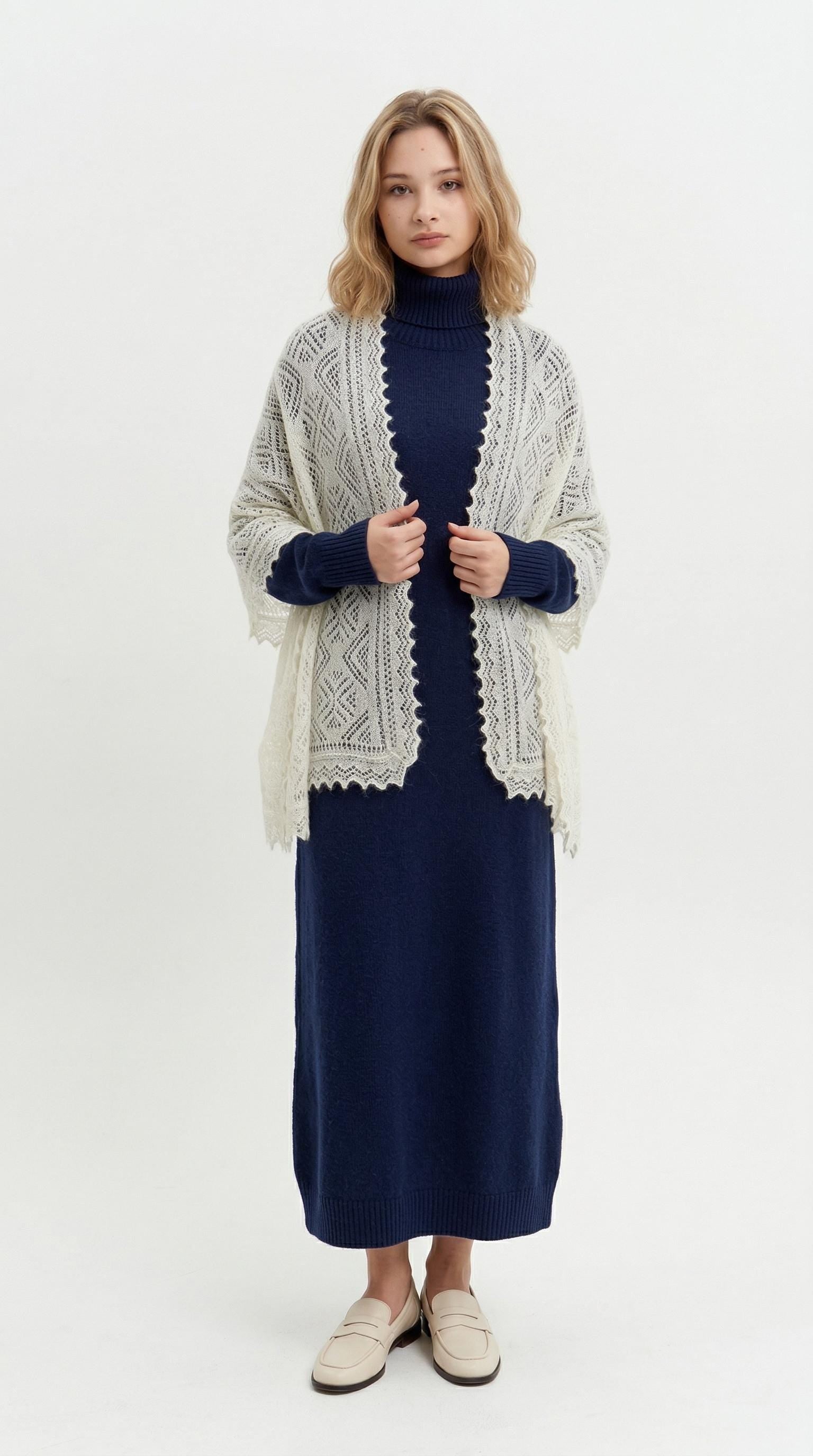 Authentic Orenburg Lace Down Stole, color Pure White Scarf