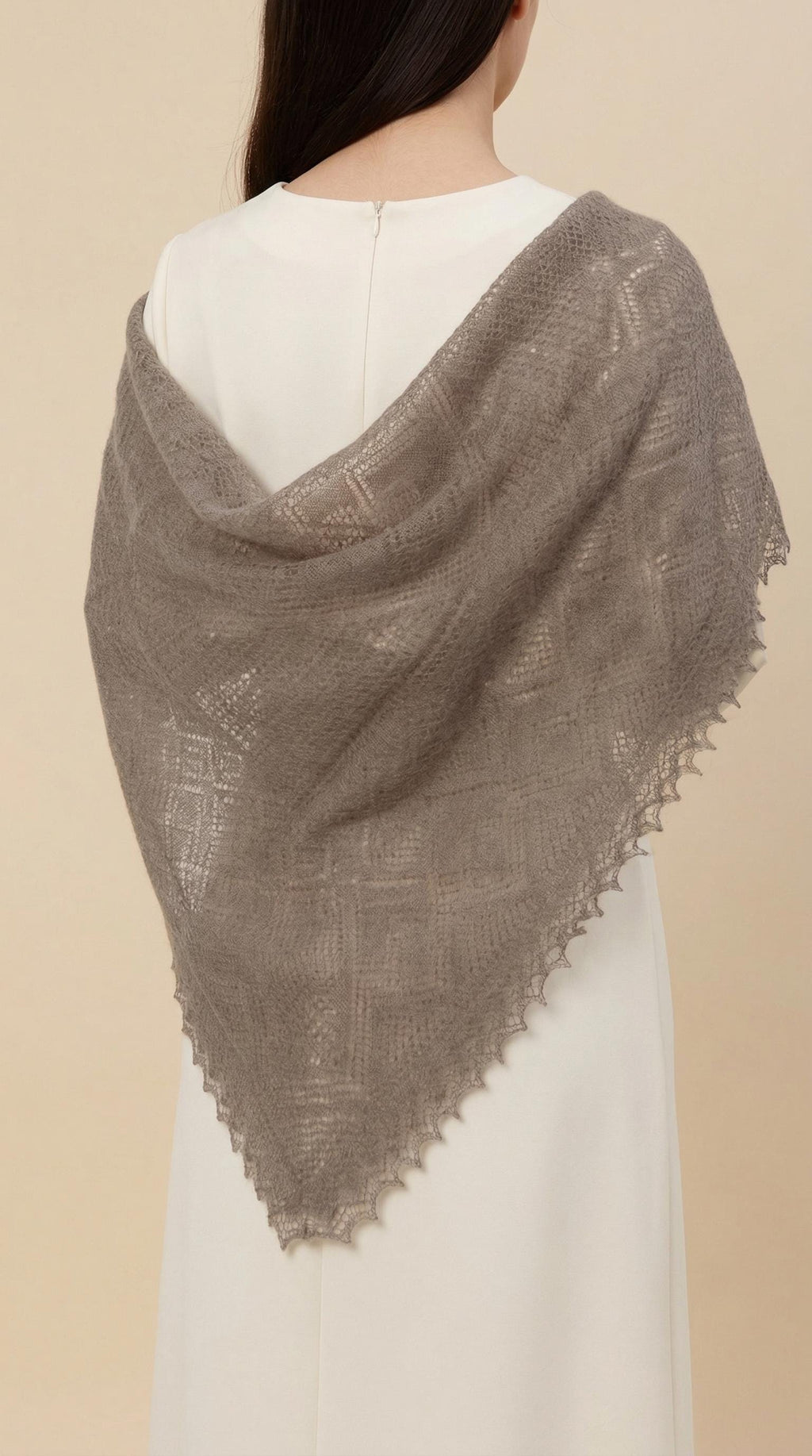 Authentic Orenburg lace-patterned down shawl, color grey
