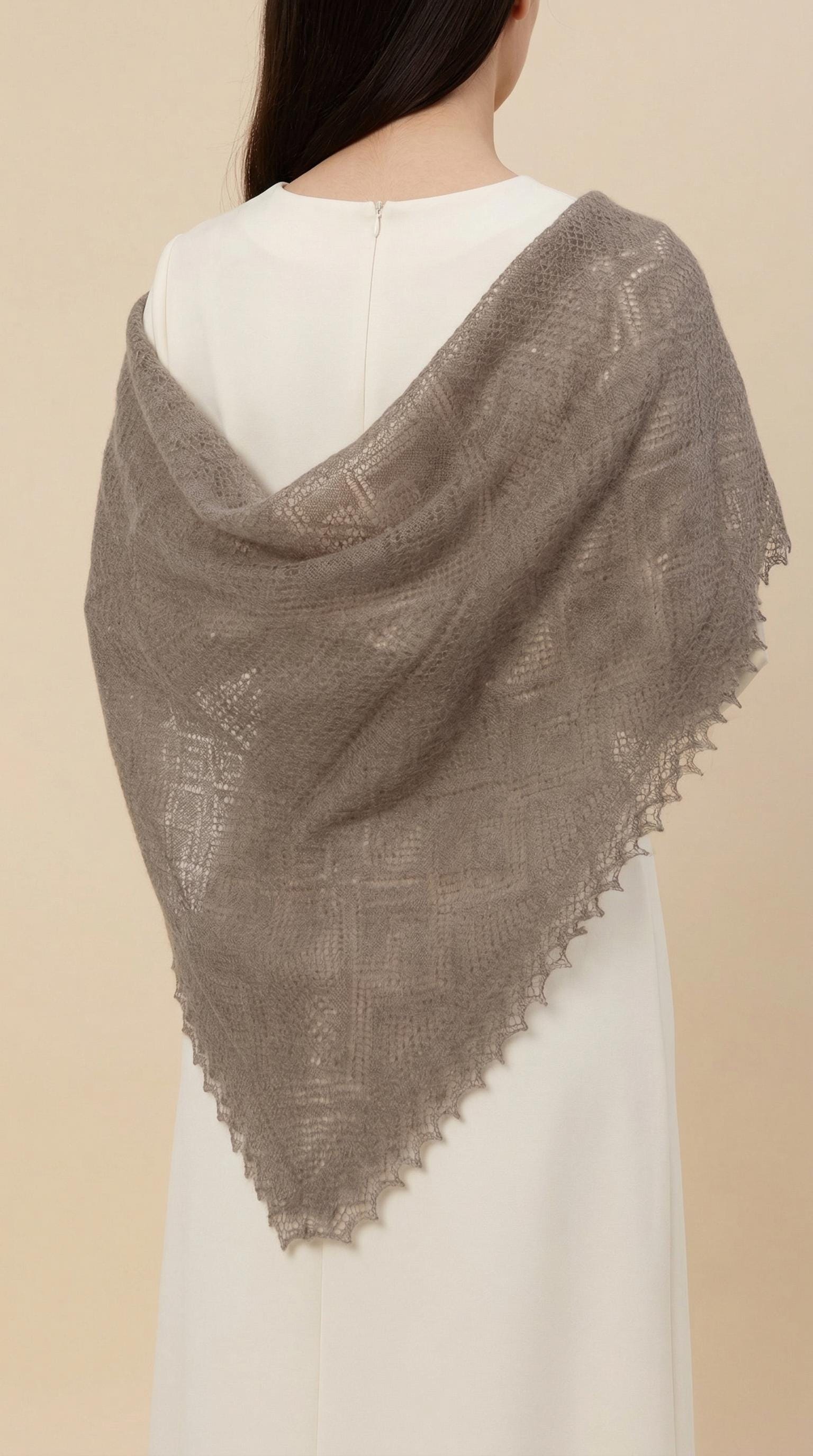 Authentic Orenburg lace-patterned down shawl, color grey