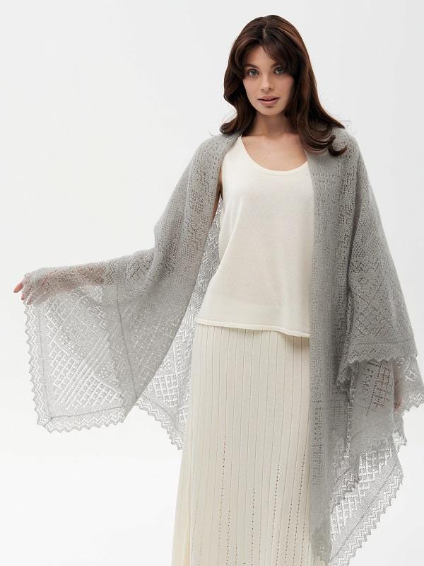 Orenburg goat down shawl (Original), color Natural Grey