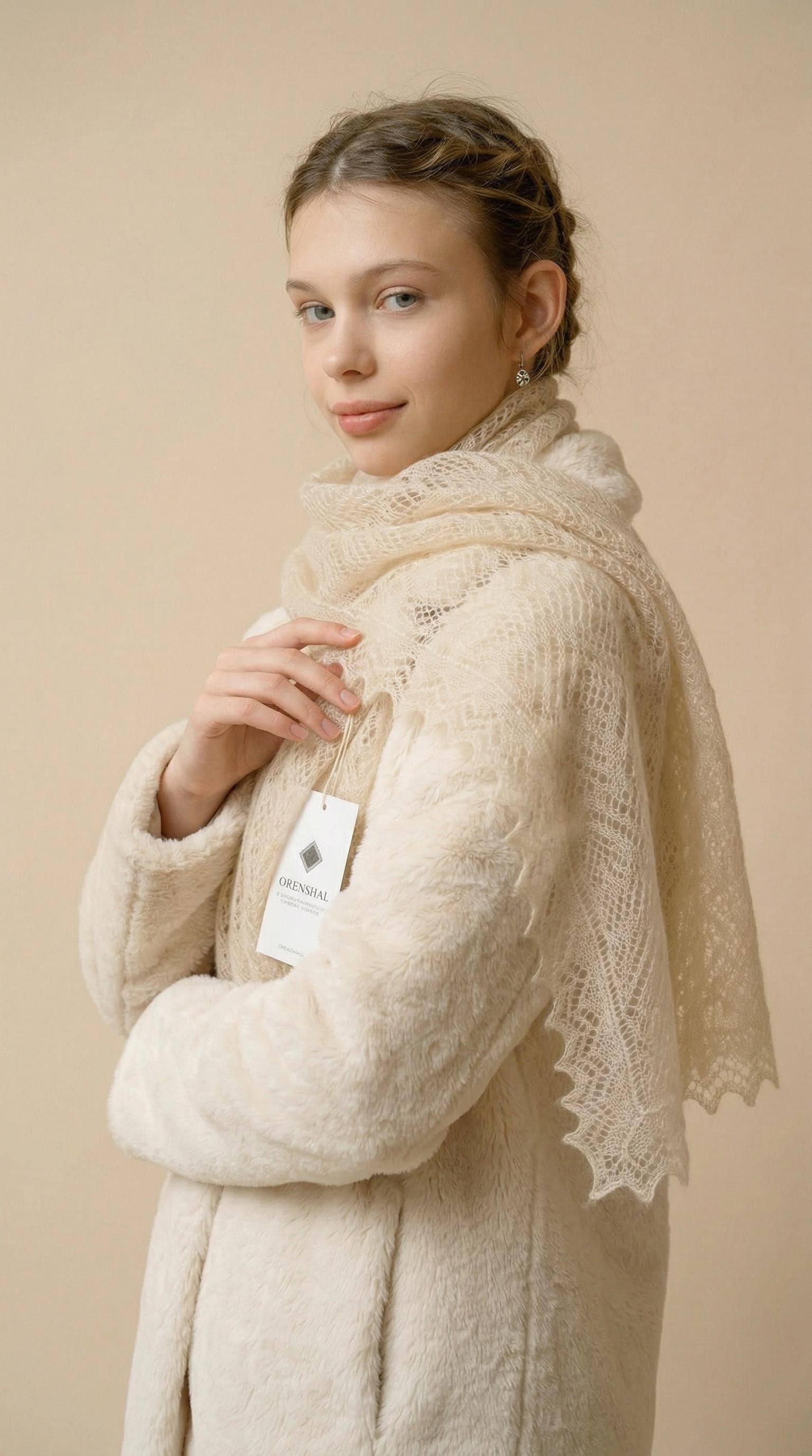 Authentic Orenburg Lace Down Stole, color Light Beige