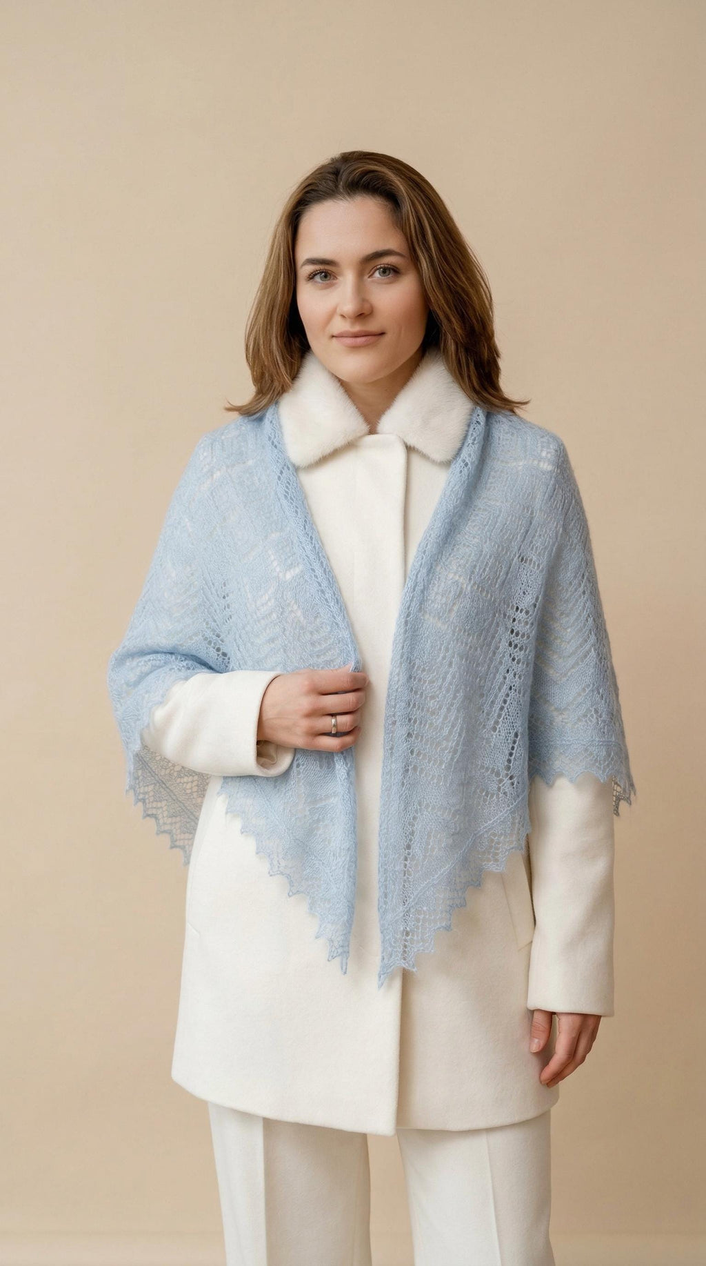 Orenburg goat down shawl (Original), color sky blue