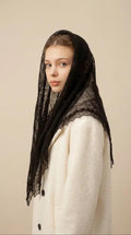 Authentic Orenburg lace-patterned down shawl, color black