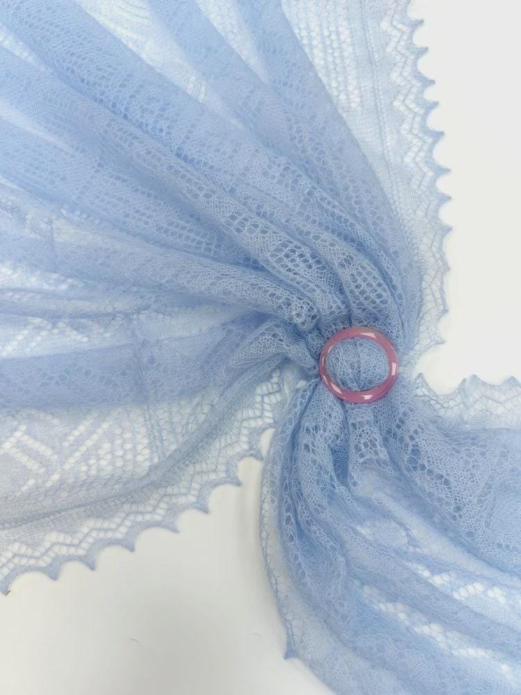 Authentic Orenburg lace-patterned down shawl, color blue