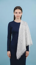 Authentic Orenburg lace-patterned down shawl, color white