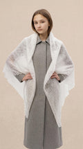 Authentic Orenburg lace-patterned down shawl, color white