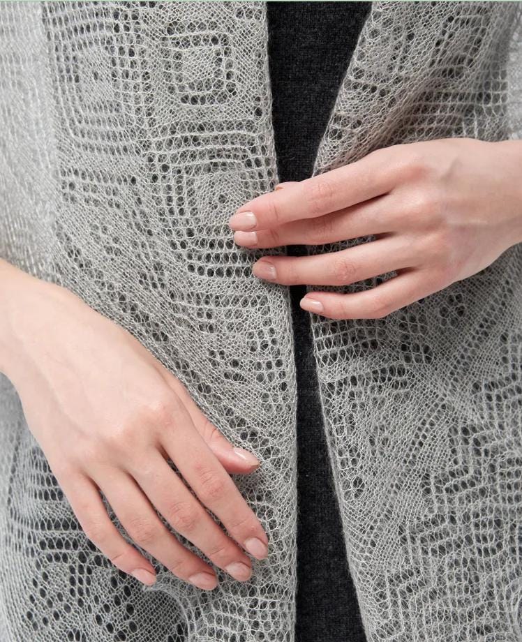 Authentic Orenburg Lace Down Shawl with Natural Silk, color Natural Grey