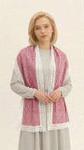 Authentic Orenburg Lace Summer Stole — Lightweight Cotton and Goat Down Scarf — Dusty Rose & Ecru