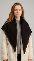 Authentic Orenburg lace-patterned down shawl, color black