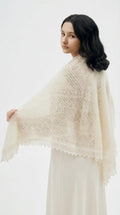Authentic Orenburg gossamer lace shawl with subtle lurex shimmer, color ecru