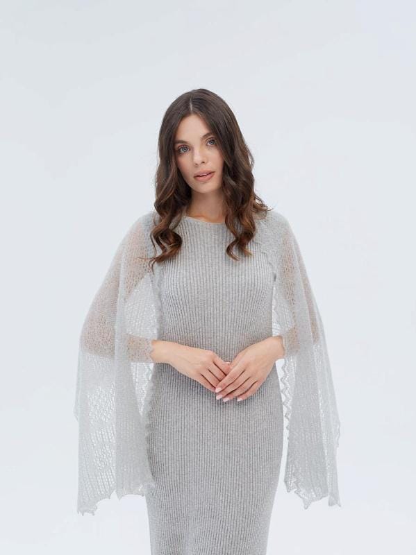 Authentic handcrafted Orenburg down stole, color grey