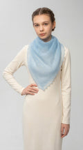 Authentic Orenburg lace-patterned down shawl, color blue