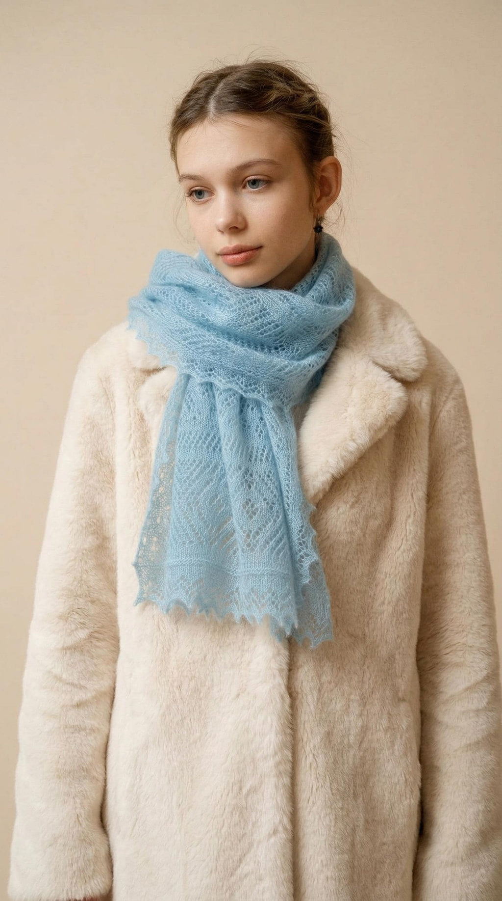 Authentic Orenburg Lace Down Stole, color Sky Blue
