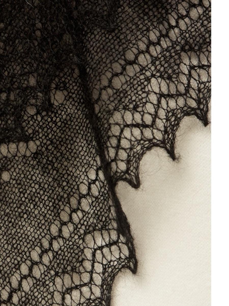 Authentic Orenburg lace-patterned down shawl, color black