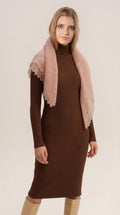 Authentic Orenburg lace-patterned down shawl, color magnolia