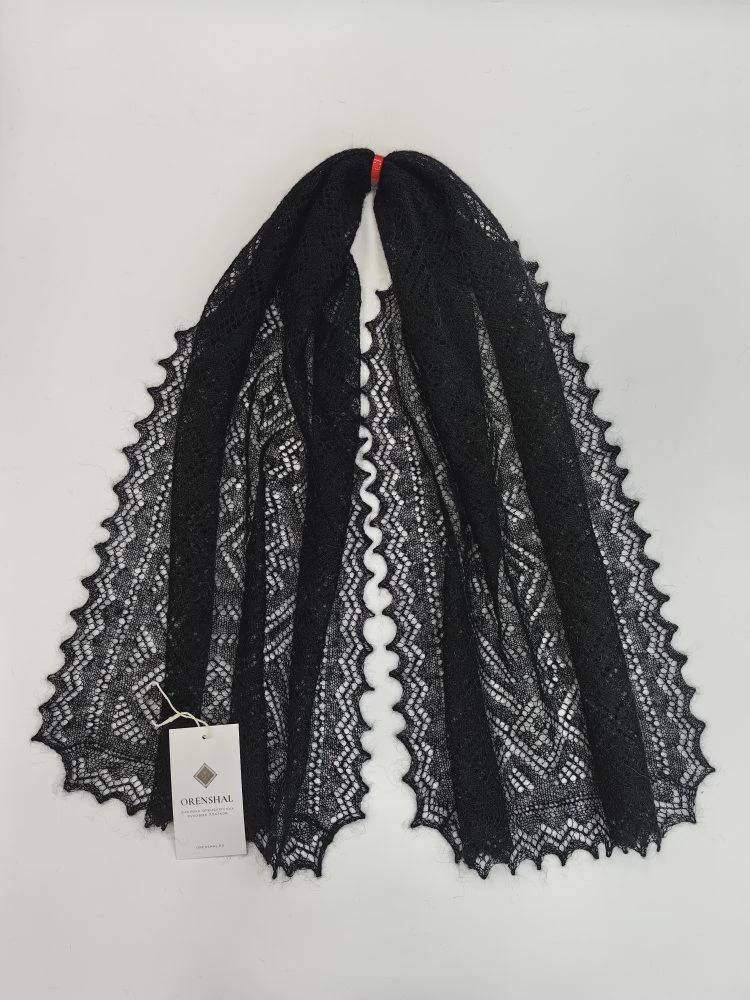 Authentic Orenburg Lace Down Stole, color Deep Black