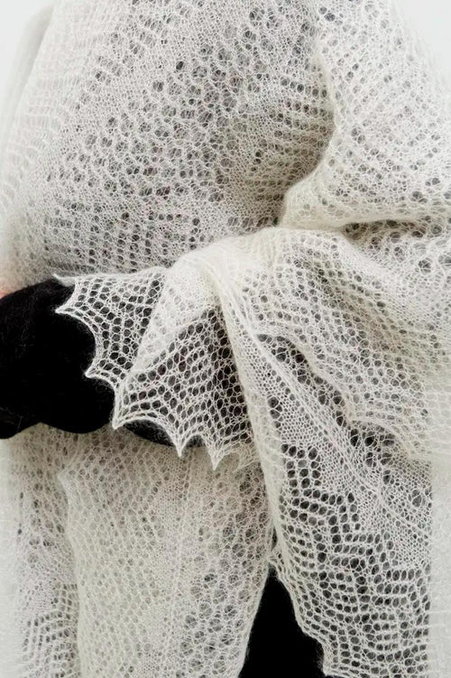 Authentic Orenburg Lace Down Shawl with Natural Silk, color ecru