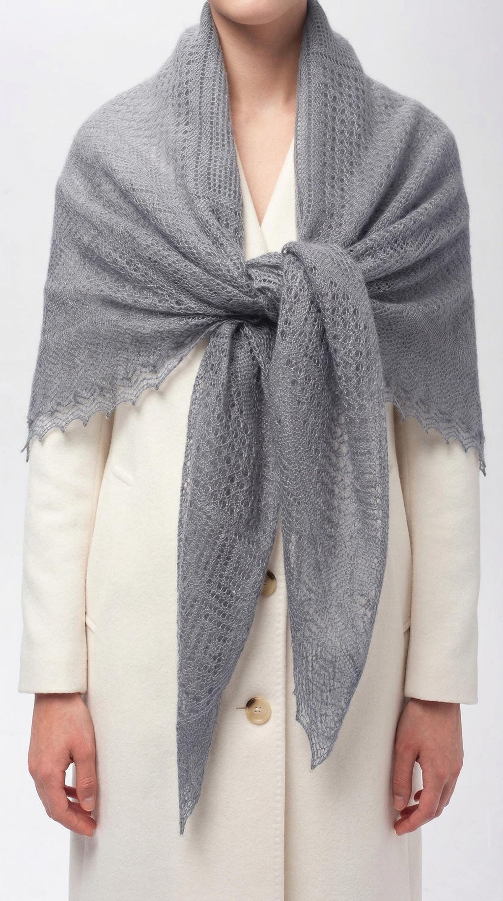 Authentic Orenburg Lace Down Shawl with Natural Silk, color Natural Grey