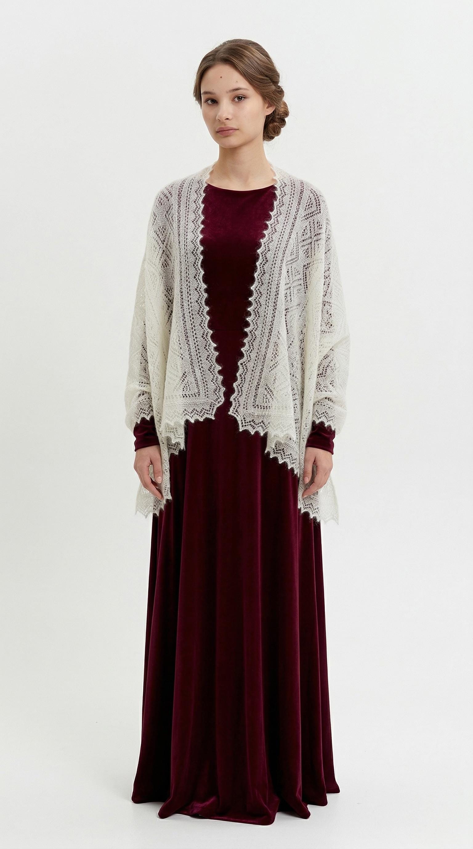 Authentic Orenburg Lace Down Stole, color Natural Ecru